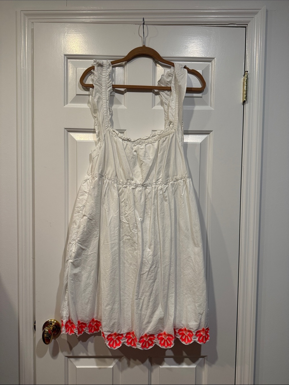 White Sleeveless Sundress with Pink Floral Hem